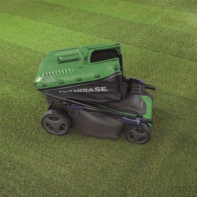 Powerbase Electric Mower and Rear Roller in Green with 34cm Cutting Width