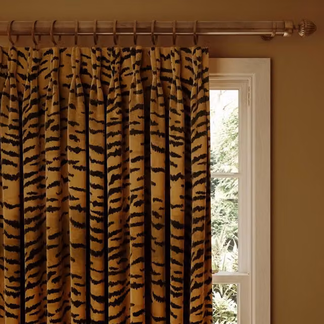 House of Hackney Tigre Velvet Fabric Panel Curtain in Beige