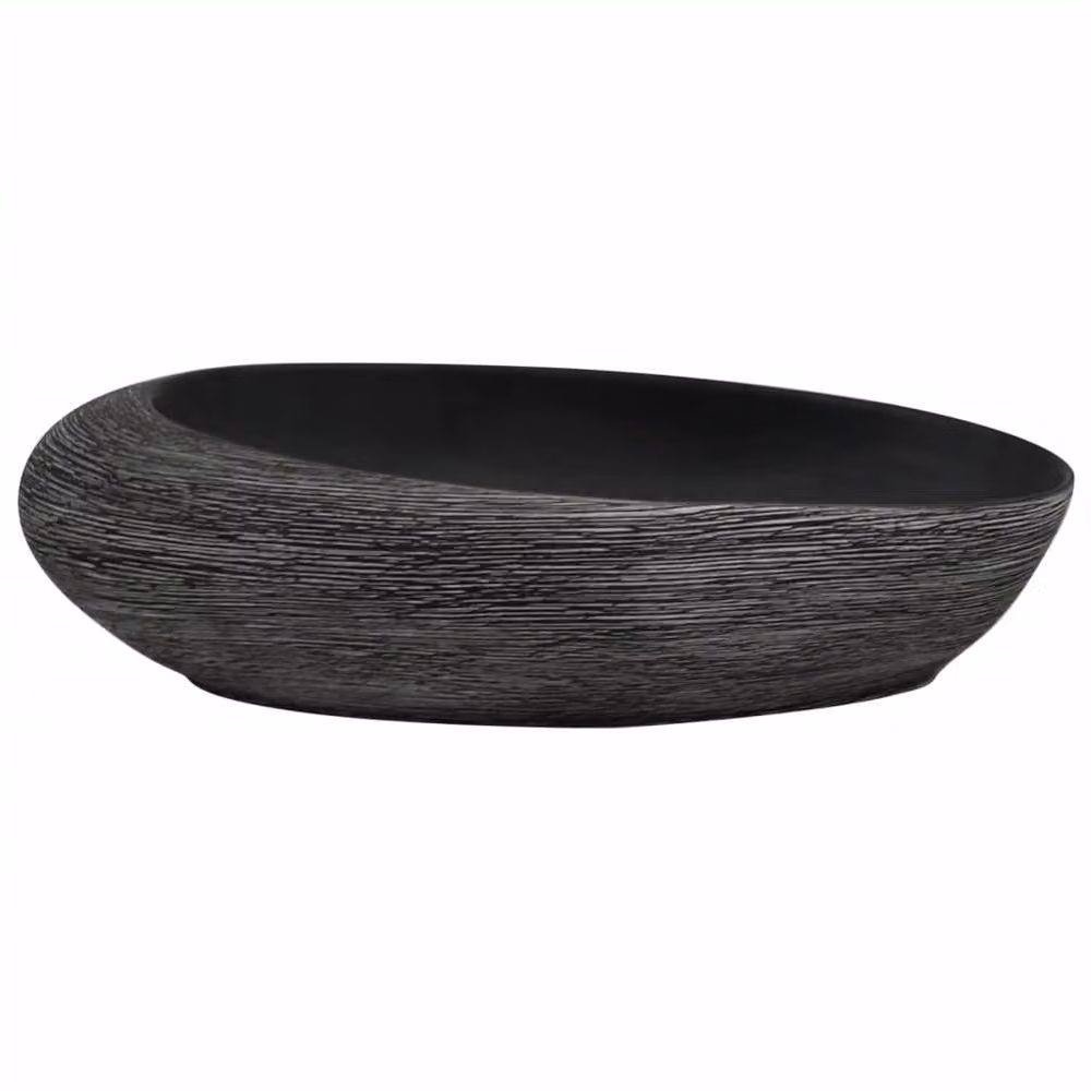 Berkfield Home Oval Ceramic Countertop Basin in Grey and Black, W: 59 cm, D: 40 cm, H: 14 cm – 3