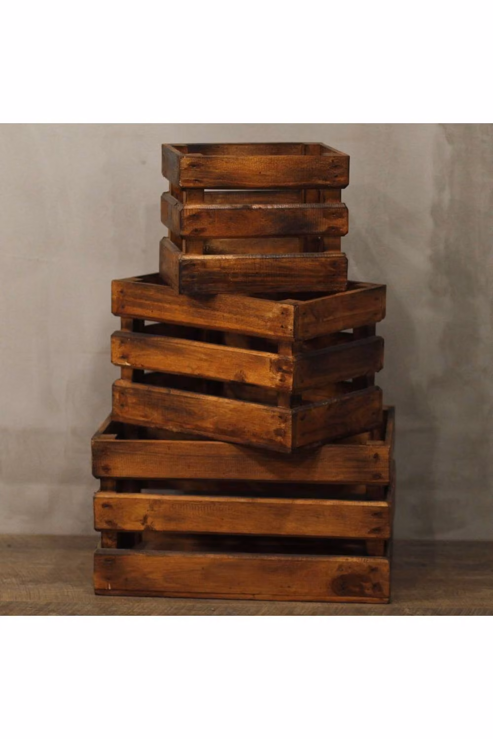KDMD Set of 3 Brown Slatted Wood Fruit and Display Boxes – 2