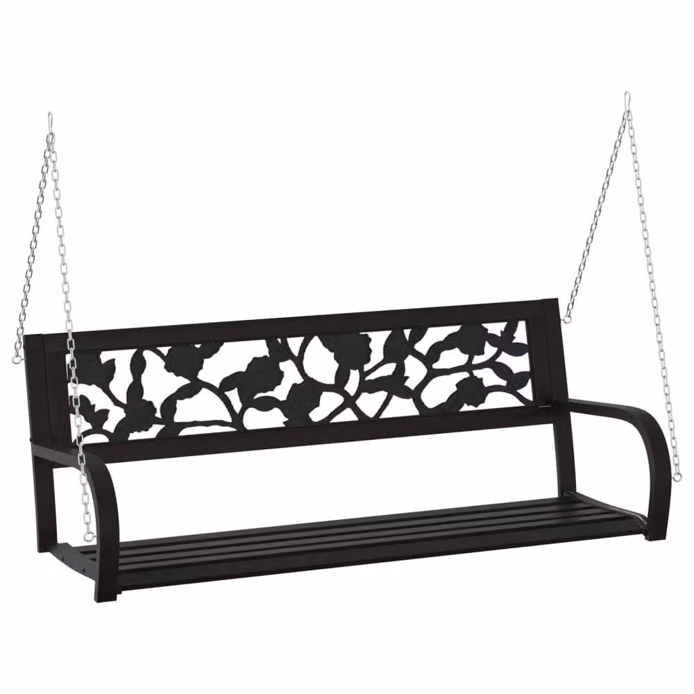 Berkfield Home Garden Swing Bench in Black Steel and Plastic, Width: 125 cm – 2