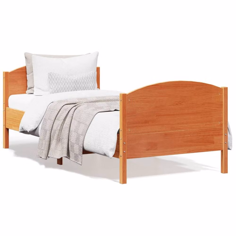 Berkfield Home Small Single Solid Wood Pine Bed Frame, Brown Waxed, W/D/H: 75 x 190 x 75 cm – 2