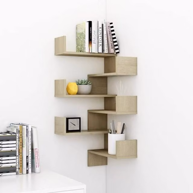 Berkfield Home Wall Mounted Corner Shelf Set of 2 in Sonoma Oak, Tan, W/D/H: 40 x 40 x 50 cm