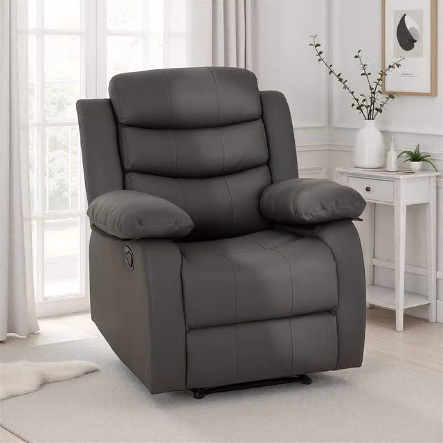 Seconique Roma Manual Lever Recliner Chair in Grey Synthetic Leather