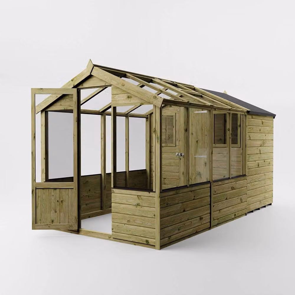 Mercia Traditional Apex Greenhouse and Shed Combo in Brown, W: 204.1 cm, H: 205.9 cm – 1