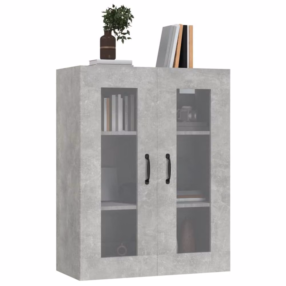 Berkfield Home Hanging Wall Cabinet in Concrete Grey with Glass Doors, W/D/H: 69.5 x 34 x 90 cm – 2