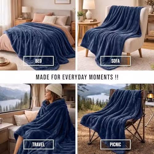 Pamposh Blue Flannel Fleece Throw Blanket, W/D/H: 130 x 150 cm – 7