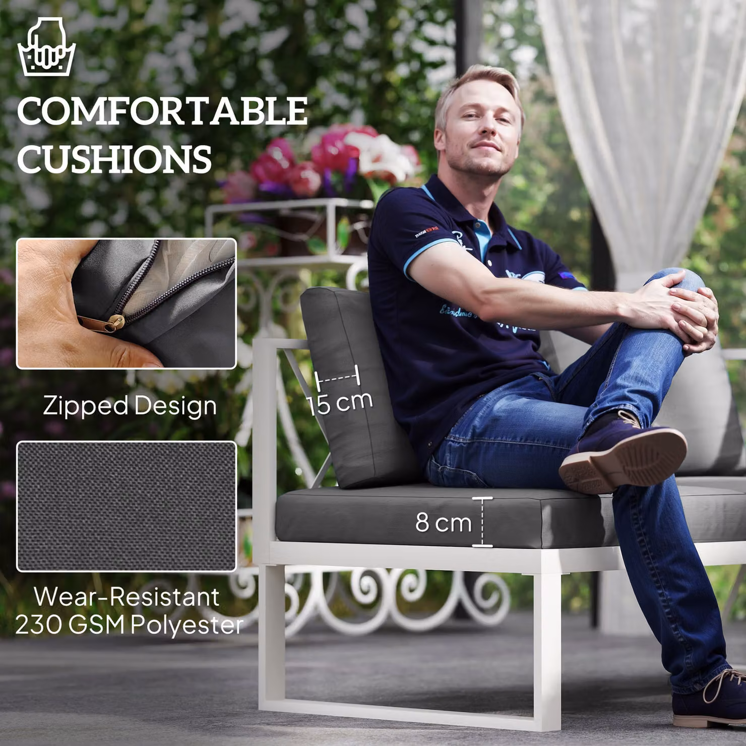 Outsunny 4-Piece L-Shaped Garden Corner Sofa Set with 5-Level Adjustable Lounger and Coffee Table in Grey – 4