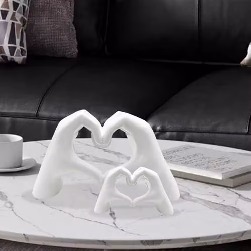 Huhote Minimalist Heart Hands Sculpture Decor, White, 2 Pcs – 3