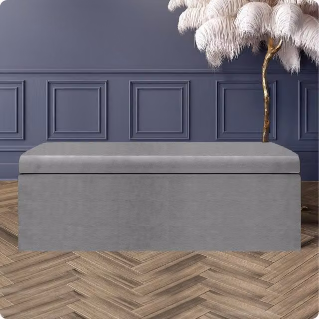 R&M Furnishers Large Plain Safar Upholstered Storage Ottoman Bench in Grey Naples