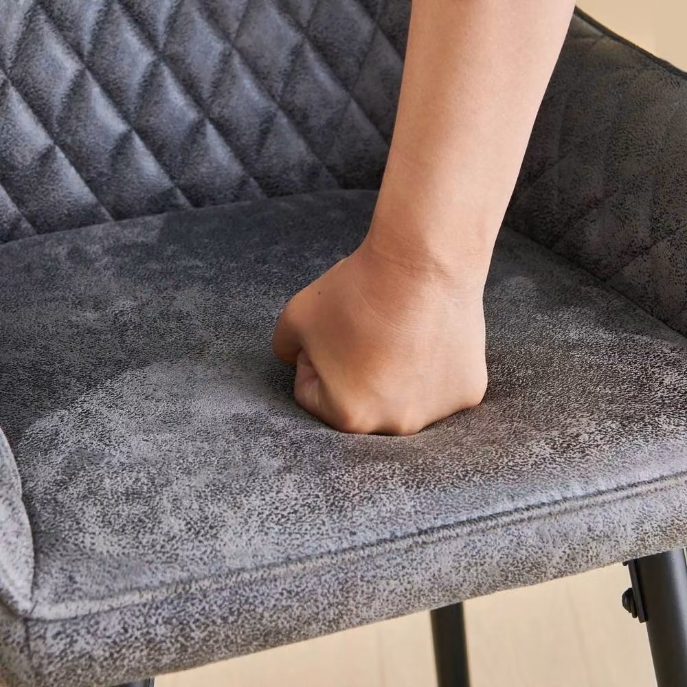 PAWNORA Modern Faux Suede Bar Stool in Dark Grey with Metal Legs – 3