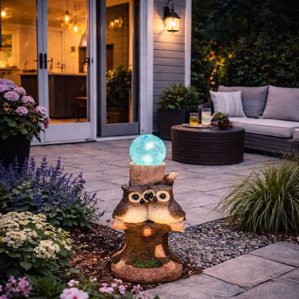 Gardenwize Solar Owl Crackle Ball Light with Colour Changing LED in Brown and Multicolour – 5