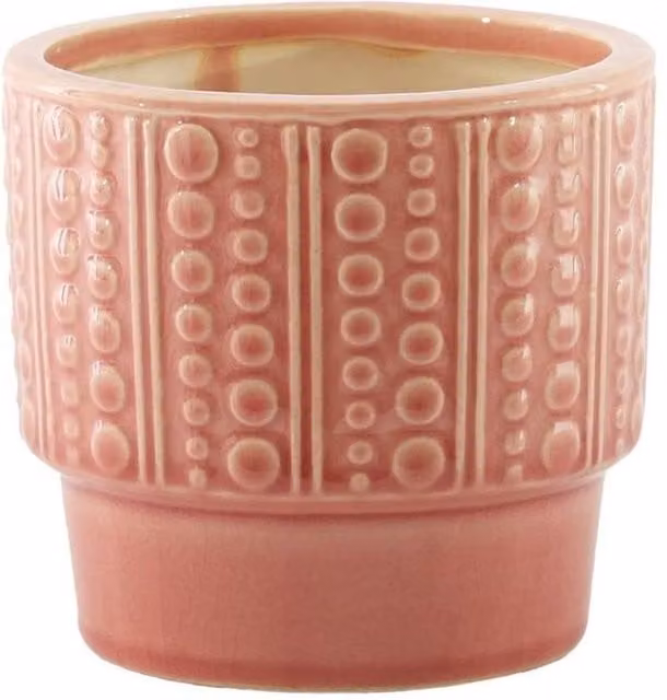 KDMD Hortus Salmon Pink Warwick Dimple Ceramic Planter Pot H: 21.5 cm, Dia: 22 cm