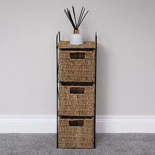 JVL Seagrass 3 Drawer Storage Tower in Brown – 2