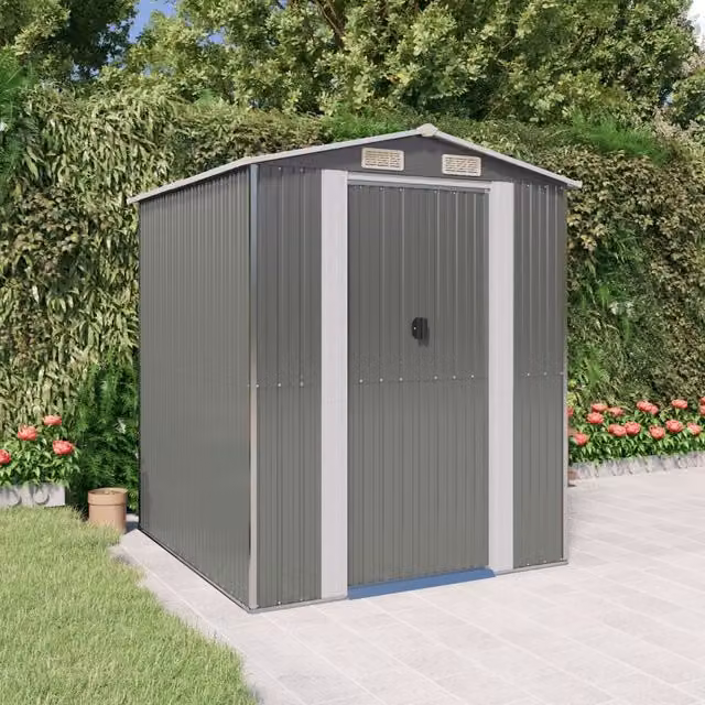 Berkfield Home Garden Shed in Light Grey Galvanised Steel, W/D/H: 192 x 191 x 223 cm