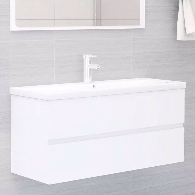 Berkfield Home Modern White Bathroom Sink Cabinet with Built-in Ceramic Basin and Internal Drawers