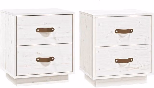 Berkfield Home Set of 2 White Solid Wood Pine Bedside Cabinets, W/D/H: 40 x 34 x 45 cm