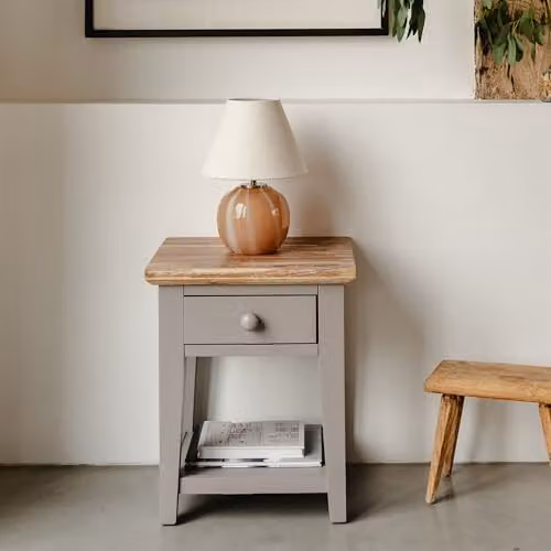 Statement Furniture Florence Wooden Sofa Table in Dove Grey with Drawer and Shelf, W: 45 cm, D: 40 cm, H: 55 cm