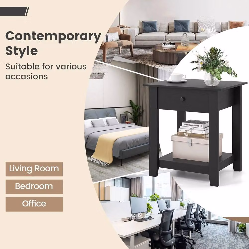Kelvenix Modern Wooden Sofa Side Table in Black, W/D/H: 60.0 x 50.0 x 60.0 cm – 4