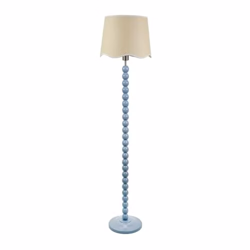 ValueLights Bobbin Powder Blue Floor Lamp with White Trim Scallop Fabric Shade