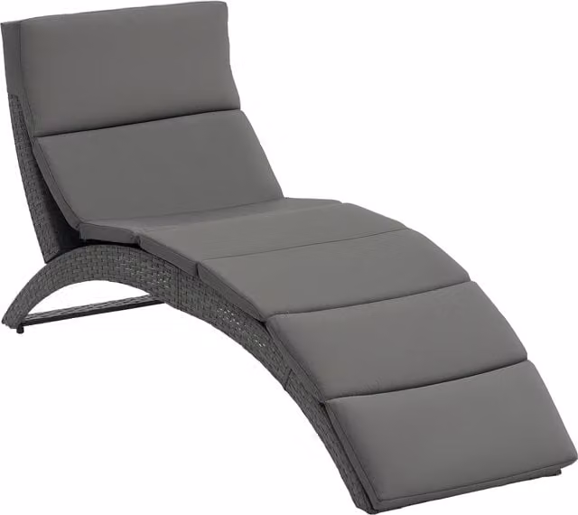 Outsunny Grey Rattan Wicker Folding Sun Lounger Recliner Bed with Weatherproof Cushion – 1