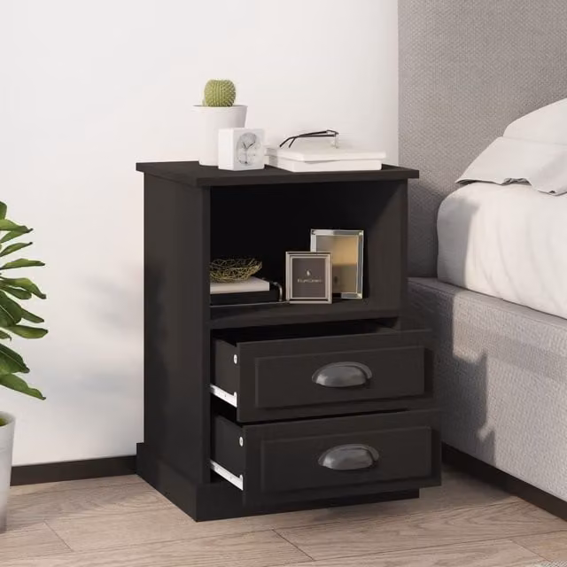 Berkfield Home Set of 2 Black Classic Bedside Cabinets W/D/H: 43 x 36 x 60 cm – 1