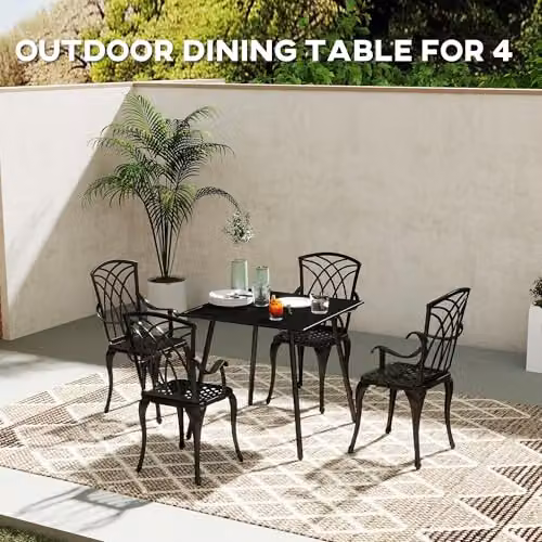 Outsunny Square Garden Dining Table for 4 People, Black, W/D/H: 80 x 80 x 74 cm – 3