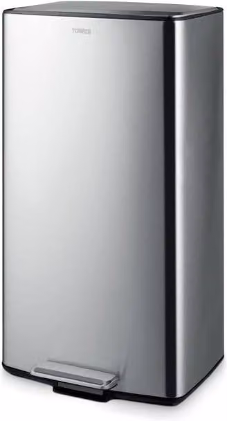 Tower 40L Rectangular Stainless Steel Pedal Bin in Silver with Removable Inner Bucket and Odour Filter