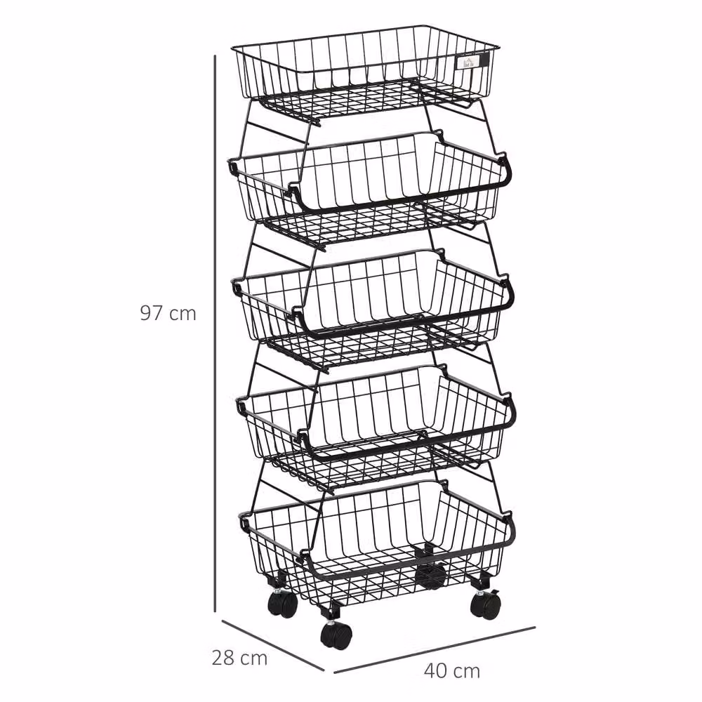 STILVORA Modern Kitchen Trolley with 5 Metal Baskets in Matt Black – 3