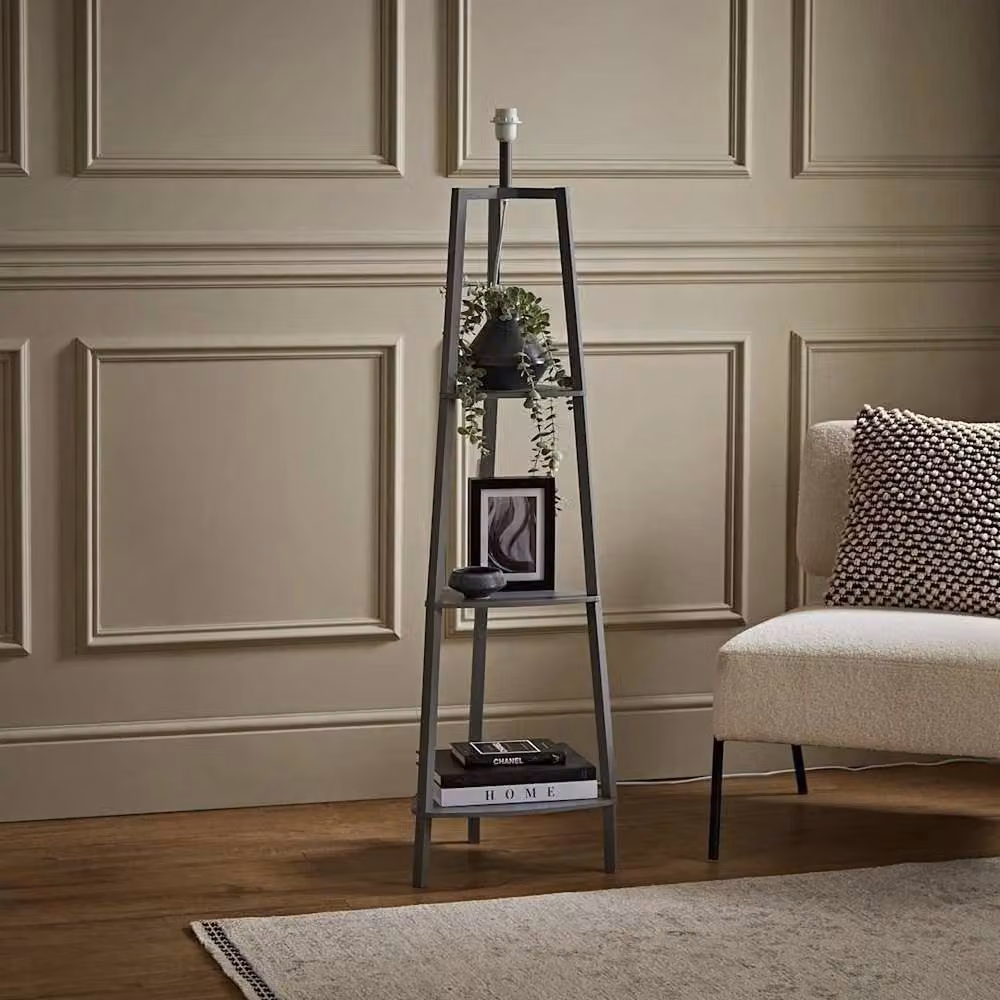 SPETLEK Modern Grey Metal Floor Lamp with Integrated Shelf for Living Room Reading – 2
