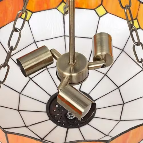 HOMCOM Vintage Tiffany Style Ceiling Light, Multicolour Glass and Copper Chandelier, Diameter: 34 cm – 5