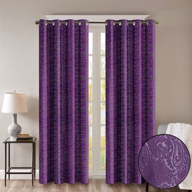 Roseley Purple Floral Opaque Eyelet Fabric Curtains