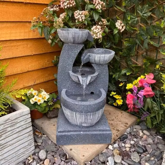Tranquility Venetian Eclipse Contemporary Solar Cascade Tabletop Water Feature in Grey Antique Stone