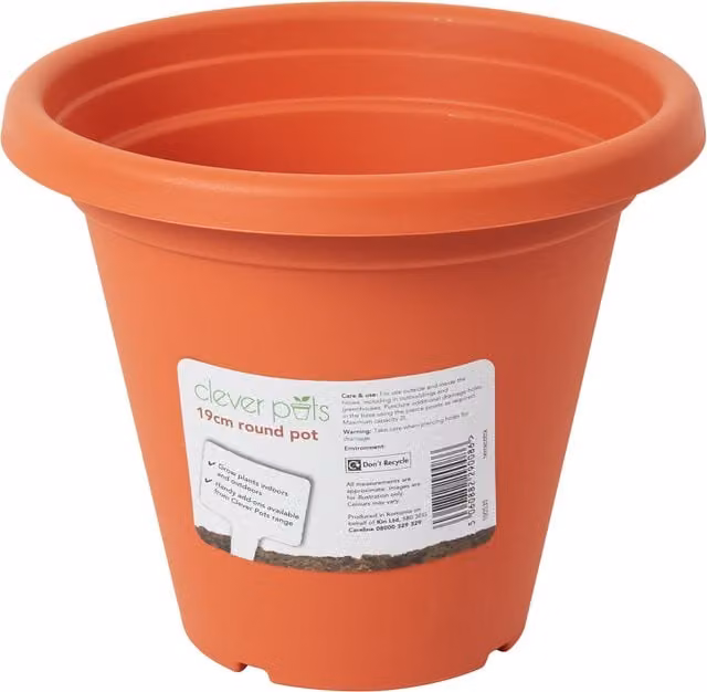 Clever Pots Round Plastic Planter in Terracotta Orange and Brown, Diameter: 19.5 cm
