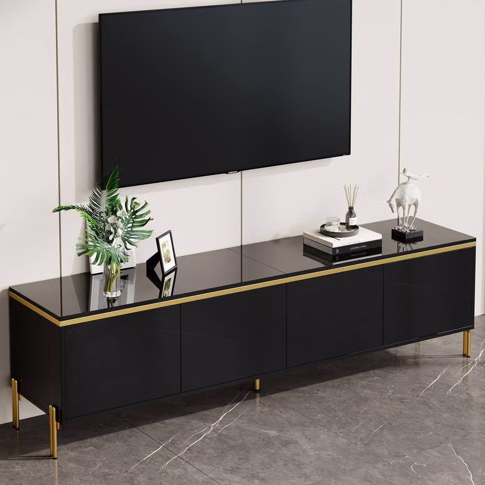 Matteo Modern High-Gloss TV Stand with Media Compartments in Black and Gold – 3