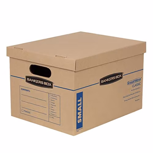 Fellowes Bankers Box SmoothMove Classic 32 Litre Cardboard Storage Boxes, 10 Pack, Brown, W/D/H: 38 x 33 x 26 cm