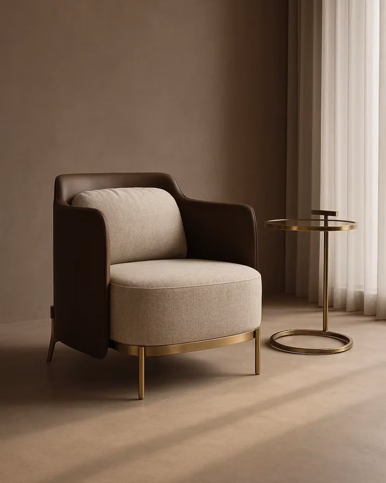 Tommy Franks Gemma Lounge Chair in Green and Beige with Metal Frame and Armrests