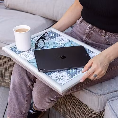 Creative Tops Green Tile Cushioned Lap Tray in White, Turquoise, Blue and Grey, W: 44 cm, D: 34 cm – 3