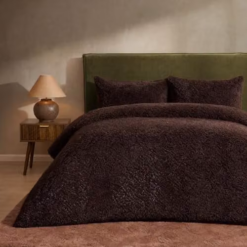 OHS Thermal Soft Teddy Fleece Duvet Cover and Pillowcase Set, Brown, W/D/H: 180 x 200 cm – 1