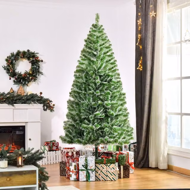 HOMCOM 7ft Green Artificial Christmas Tree with Metal Stand – 1