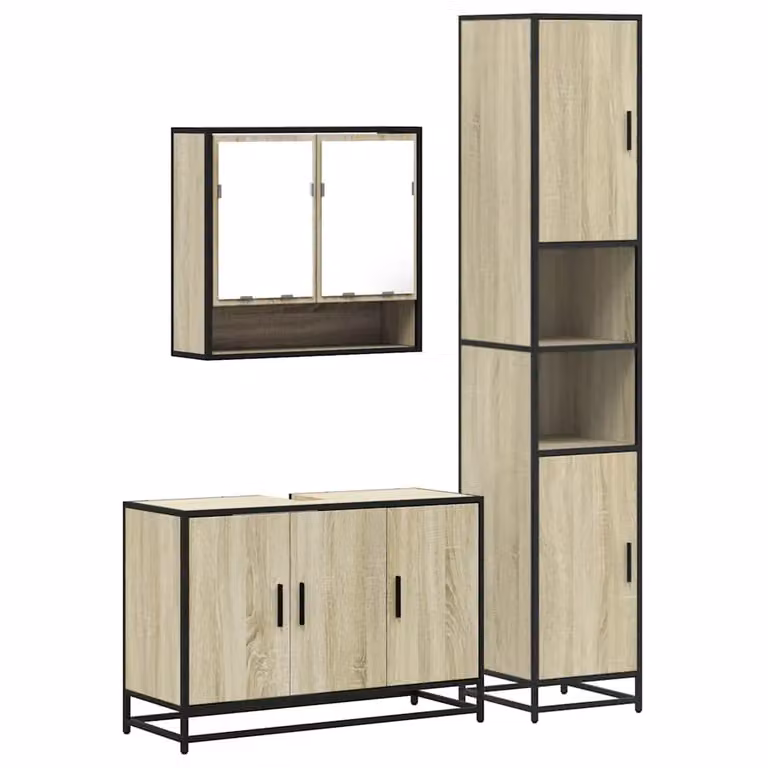 Berkfield Home 3 Piece Industrial Bathroom Furniture Set in Sonoma Oak Brown