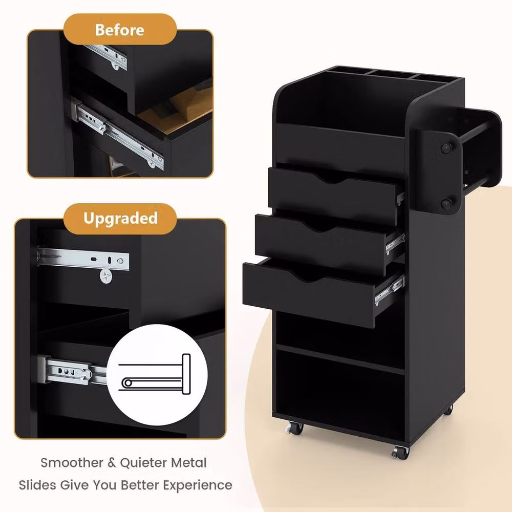 VOGREX Black 3 Drawer 3 Shelf Rolling Craft Storage Cart – 4