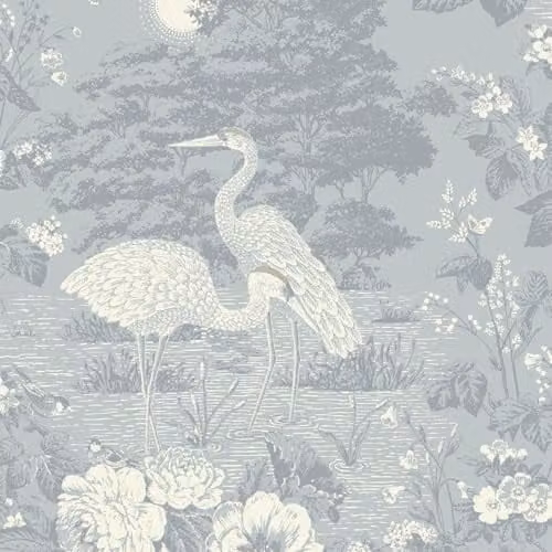 Belgravia Decor Izumi Crane Themed Oriental Japanese Wallpaper in Blue