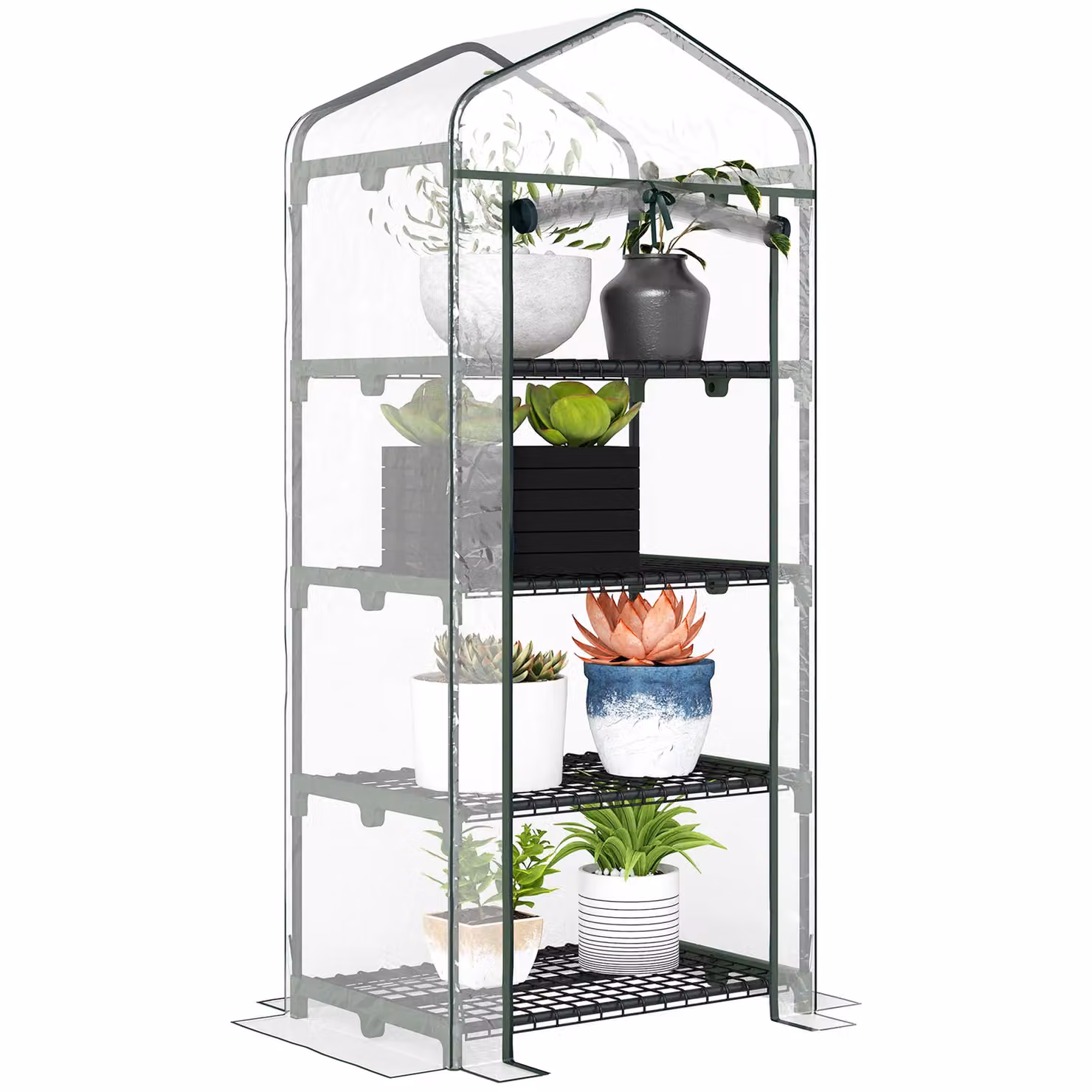 OUTSUNNY 4-Tier Mini Greenhouse Portable Plant House Shed in Green, H 160 x W 70 x D 50 cm – 2