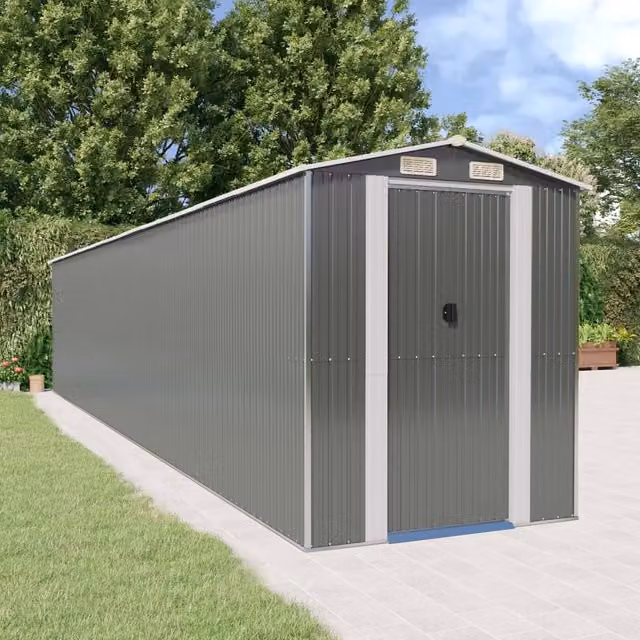 Berkfield Home Galvanised Steel Garden Shed in Grey, W/D/H: 192 x 1021 x 223 cm