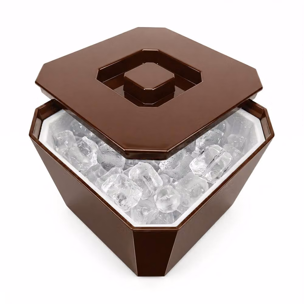 Chabrias Ltd Brown Octagonal Insulated Ice Bucket with Lid and Drainage Liner, 6 l – 10