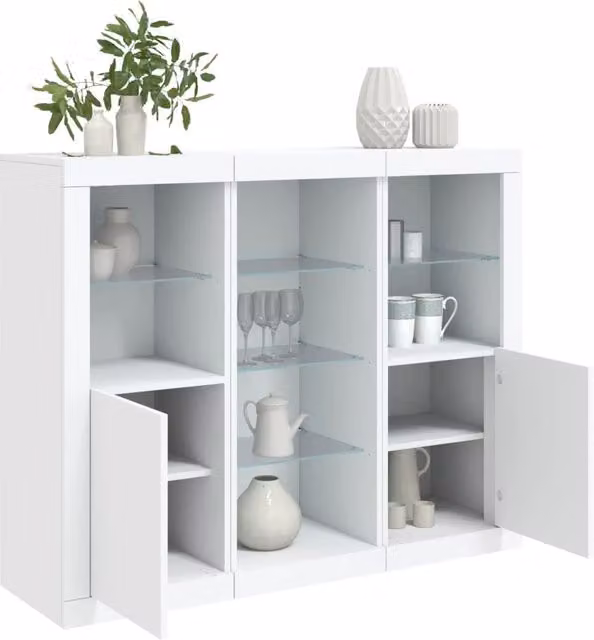 Berkfield Home Set of 3 Modern White Matt Engineered Wood Sideboards with Integrated LED Lighting