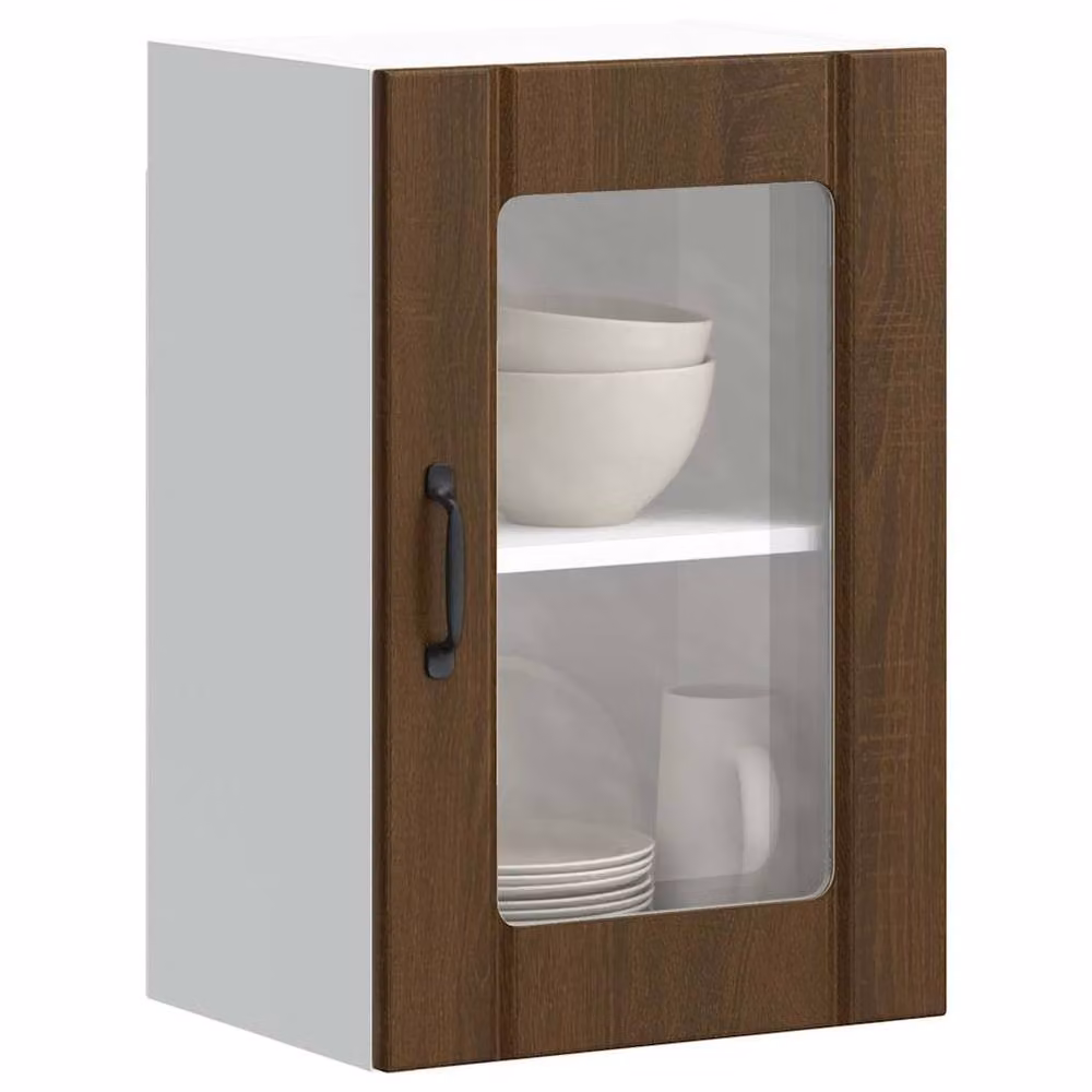 Berkfield Home Lucca Kitchen Wall Cabinet with Glass Doors in Brown Oak, W/D/H: 60.0 x 31.0 x 40.0 cm – 2