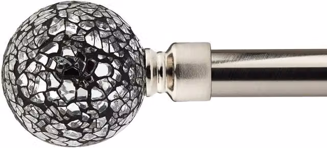 NewEdgeBlinds Satin Silver Mirrored Extendable Eyelet Metal Curtain Pole Set, Width: 120 cm