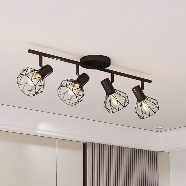 Emitto Adjustable Vintage Black Metal 4-Way Spotlight Ceiling Light with E14 Fixture